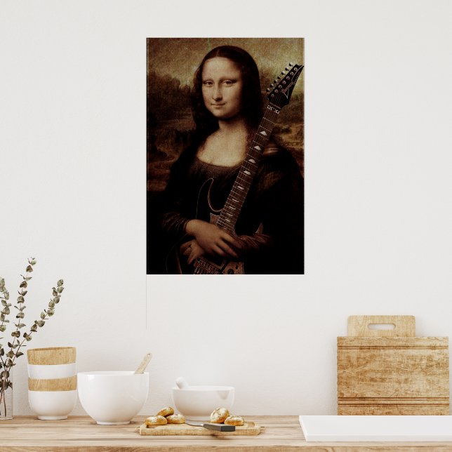 Póster Mona Lisa sosteniendo un amor a la guitarra (guita (Cocina)