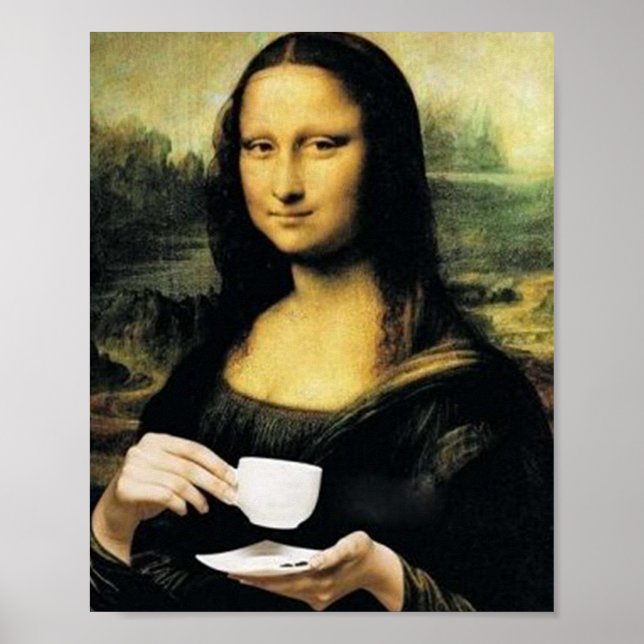 Póster Mona Lisa sosteniendo una taza de té Leonardo da V (Frente)