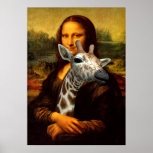 Póster Mona Lisa Sostiene Una Cuta Giraffe