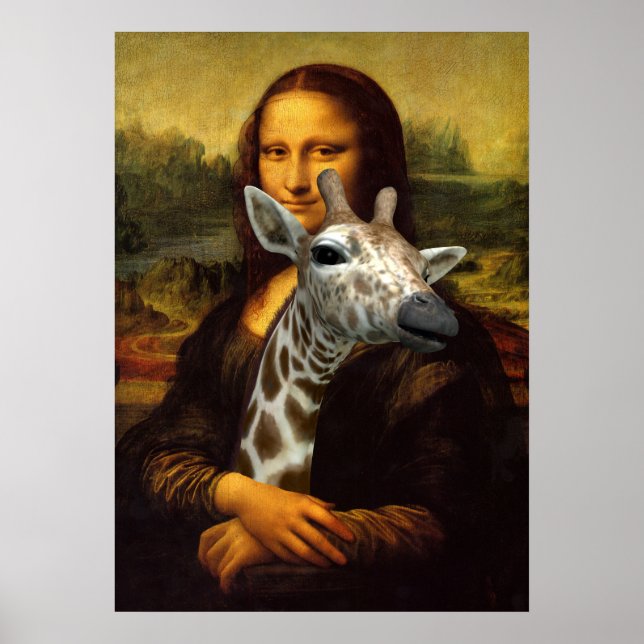 Póster Mona Lisa Sostiene Una Cuta Giraffe (Frente)