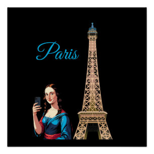 PÓSTER MONA LISA TOMANDO SELFIE SURREALISTA PARÍS