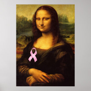 Póster Mona Lisa With Pink Ribbon