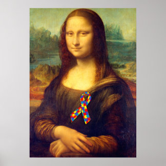 Póster Mona Lisa With Puzzle Ribbon