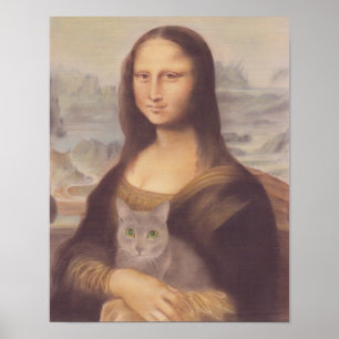 Póster Mona Lisa y un gato azul ruso Leonardo da Vinci