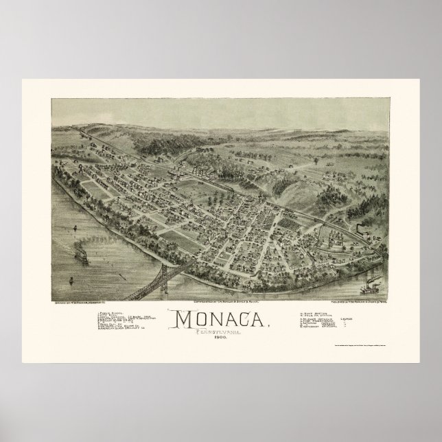 Póster Monaca, PA Panoramic Map - 1900 (Frente)