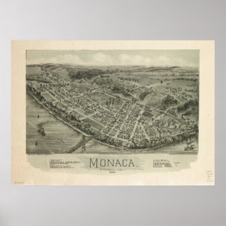 Póster Monaca Pennsylvania 1900 Mapa Panorámico Antiguo