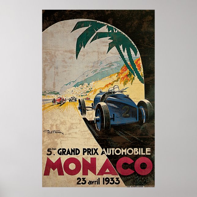 Póster Mónaco 5.º Gran Premio de Automóvil 1933 2 (Frente)