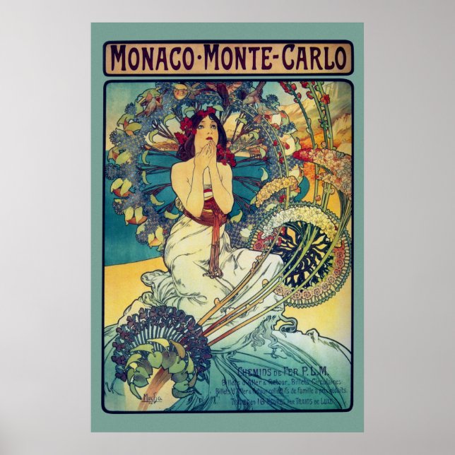 Póster Mónaco Monte-Carlo (Verde azulado) (Frente)