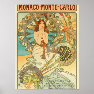 Póster Mónaco, Montecarlo, Chemins de Fer P.L.M. de Mucha