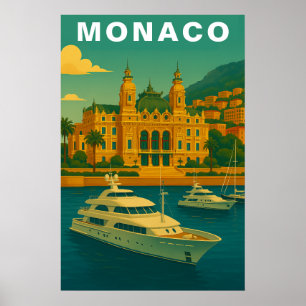 Póster Mónaco Puerto Mediterráneo Antiguo & Yate