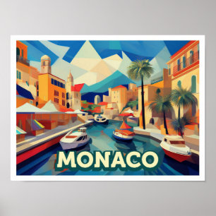 Póster Mónaco Viaje artístico colorido