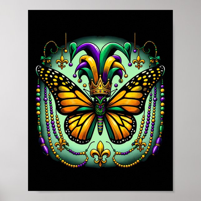 Póster Monarca Mariposa Jester de Mardi Gras (Frente)