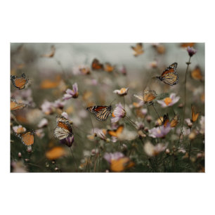 Póster Monarcas y flores silvestres Paisaje de ensueño de