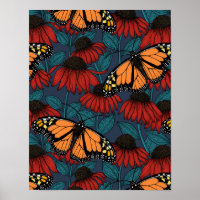 Monarch butterfly on red coneflowers