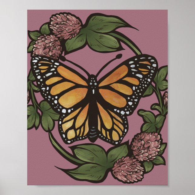 Póster Monarch Butterfly Red Clover Garden Butterflies    (Frente)