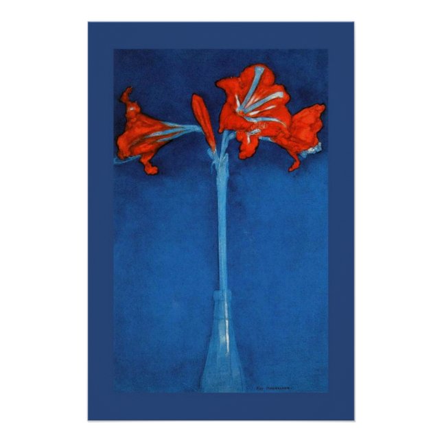 Póster Mondrian - Amaryllis sobre fondo azul. (Anverso)
