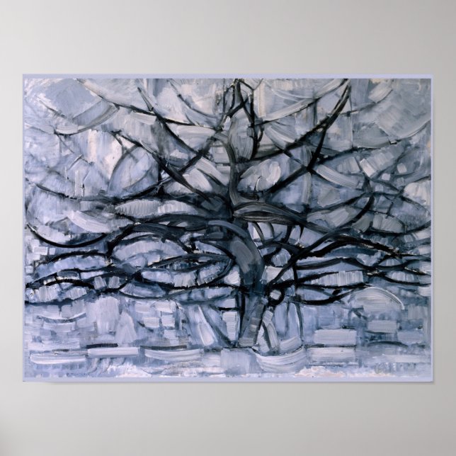 Póster Mondrian - Árbol gris, pintura famosa, (Frente)
