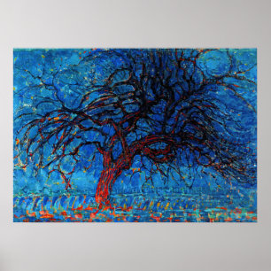 Póster Mondrian - Avond (por la noche) Árbol Rojo