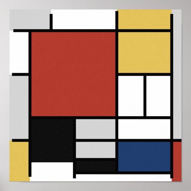 Póster Mondrian Pintura de Plano Rojo Amarillo Azul Gris  (Frente)