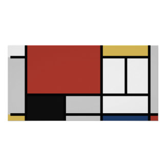 Póster Mondrian Pintura de Plano Rojo Amarillo Azul Gris