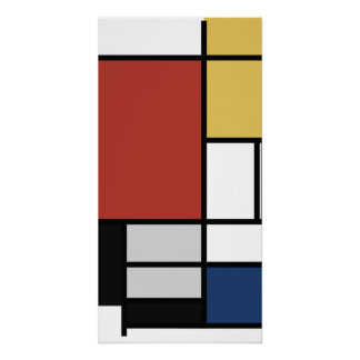 Póster Mondrian Pintura de Plano Rojo Amarillo Azul Gris