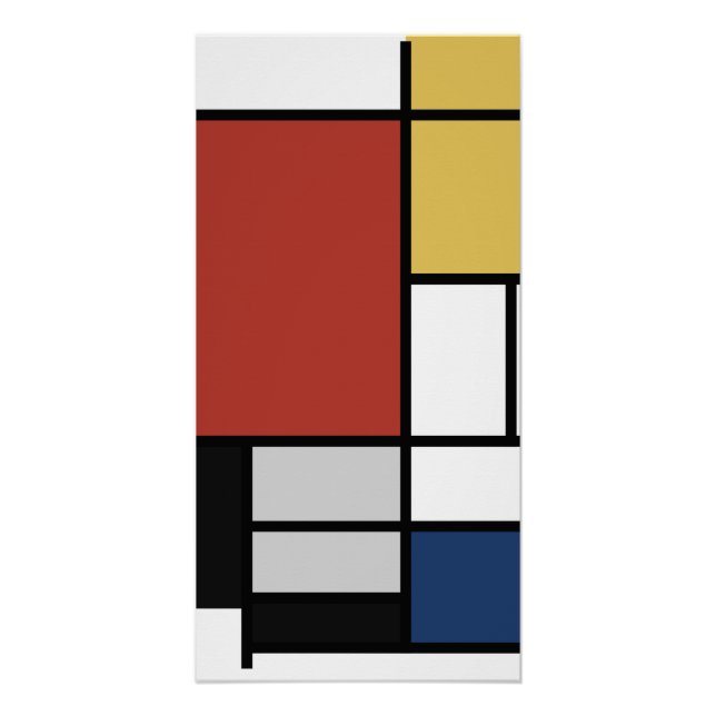 Póster Mondrian Pintura de Plano Rojo Amarillo Azul Gris  (Anverso)
