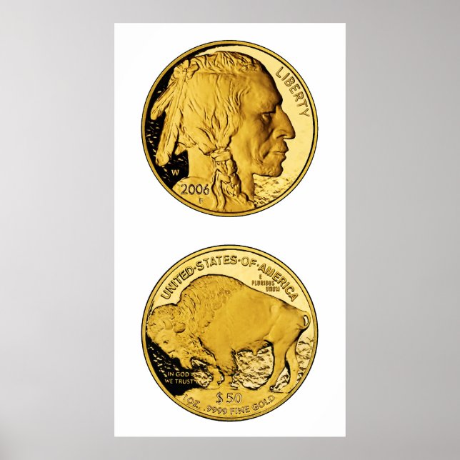 Póster Moneda Americana Búfalo Prueba Gold Bullion 2006 (Frente)