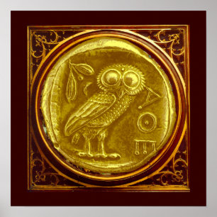 PÓSTER MONEDA DE ORO DE BÚHO ANTIGUA