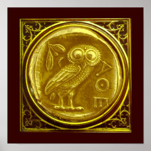 PÓSTER MONEDA DE ORO DE BÚHO ANTIGUA