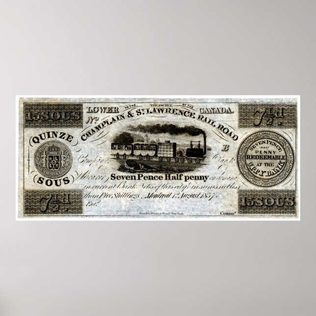 Póster Moneda del ferrocarril canadiense de 1837 (Frente)