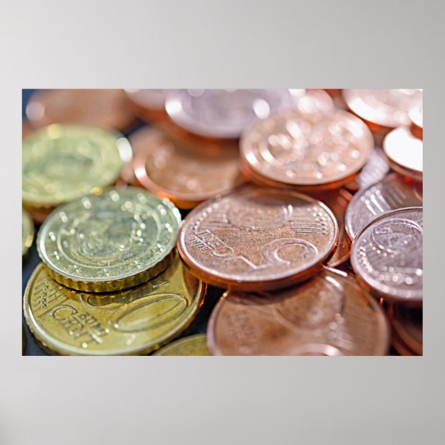 Póster monedas de euro bajo rayos de sol (Frente)