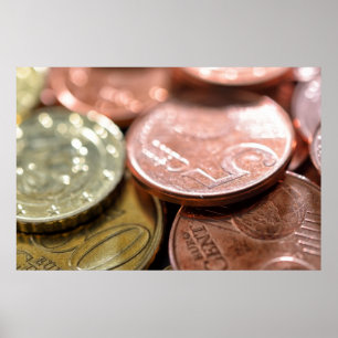 Póster Monedas euro bajo luz del sol