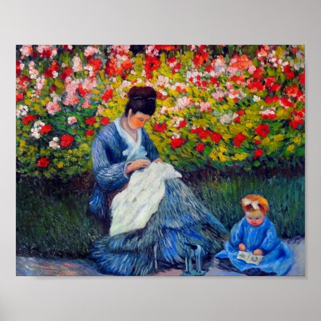 Póster Monet Camille y niño en el jardín del artista (Frente)