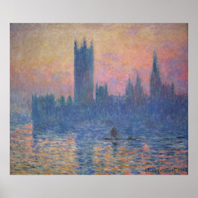 Póster Monet - Casas del Parlamento al atardecer (Frente)