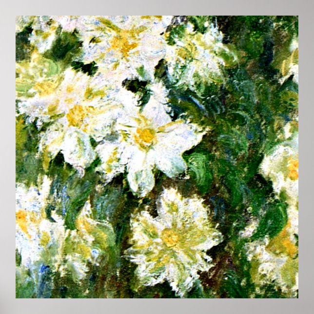 Póster Monet - Clematis blancos, famoso cuadro floral (Frente)