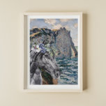 Póster Monet Cliff de la compilación de Aval y Caballo Ne<br><div class="desc">Las hermosas y únicas obras de arte incluyen el acantilado de Monet de Aval,  Etretat como fondo de un caballo negro acuarela con retrato de corona floral.</div>