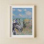 Póster Monet Cliff Walk & Black Horse Compilation<br><div class="desc">Hermosa y única obra de arte cuenta con Monet's Cliff Walk at Pourville como telón de fondo de un caballo negro acuarela con retrato de corona floral.</div>