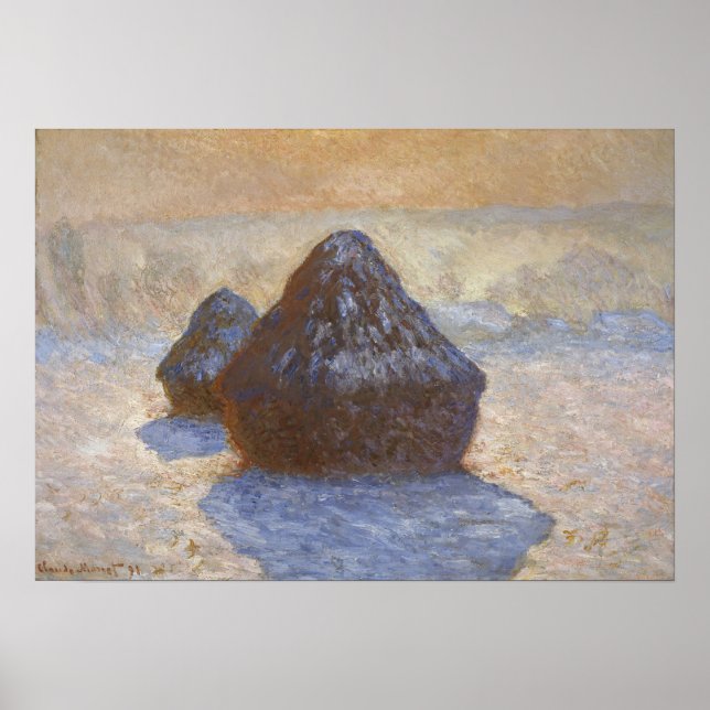 Póster Monet - Efecto Nieve de Haystacks (Frente)