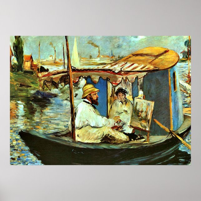 Póster Monet en su barca flotante en estudio de Edouard M (Frente)