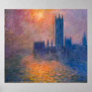 Póster Monet es las casas del Parlamento, atardecer