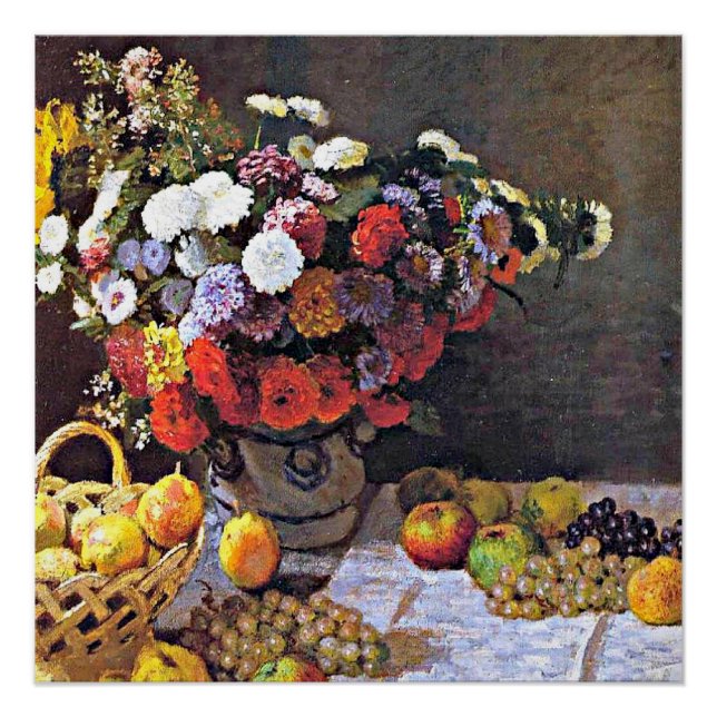Póster Monet - Flores y fruta (Anverso)