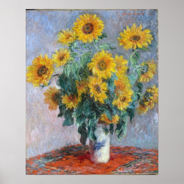 Póster Monet France Bouquet Sunflowers Impresionista Peop (Frente)