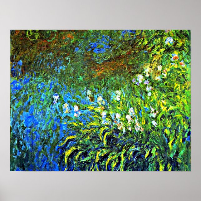 Póster Monet - Iris en el estanque de Rosa marino (Frente)