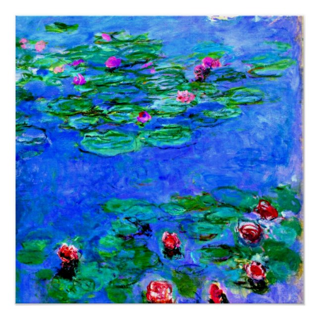 Póster Monet: Lilies de agua (rojo), pintura de Claude Mo (Anverso)