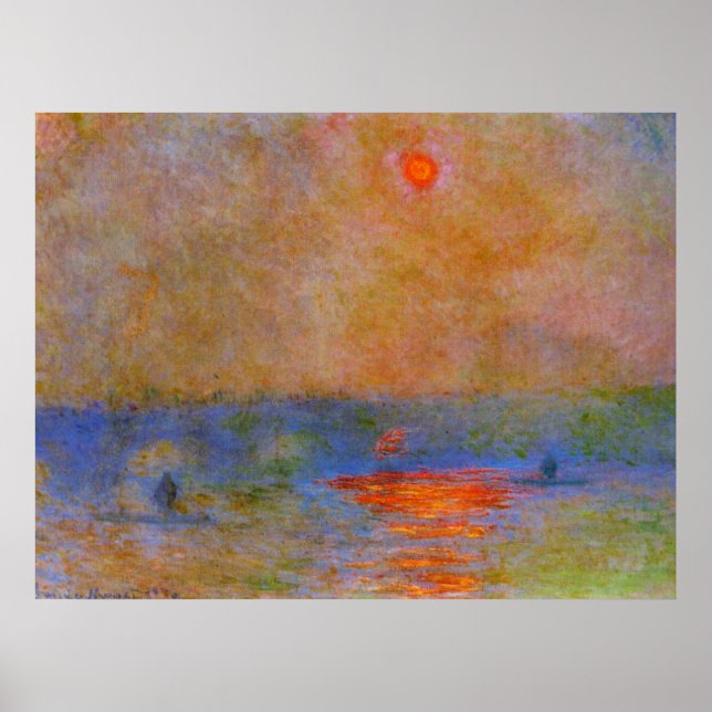 Póster Monet - Puente Waterloo, luz del sol en la niebla (Frente)