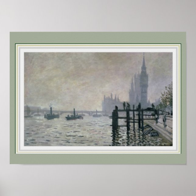 Póster Monet Thames Debajo de Westminster 16 x 12 Poster (Frente)