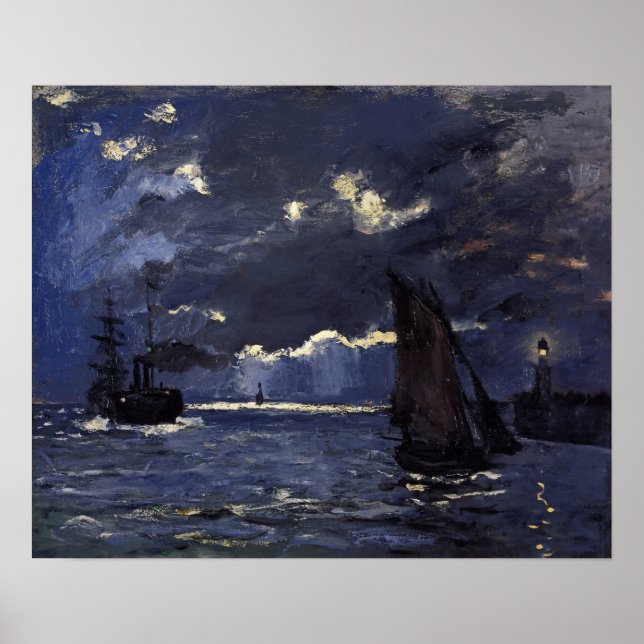 Póster Monet - Un Transporte Marítimo A Luz De Luna (Frente)