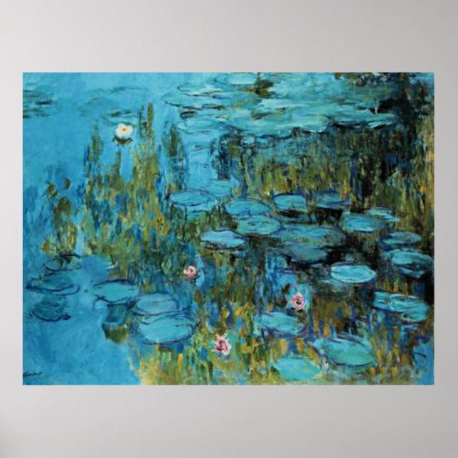Póster Monet - Water Lilies, Turquoise, (Frente)