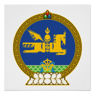 Póster mongolia país escudo armas símbolo emblema bandera