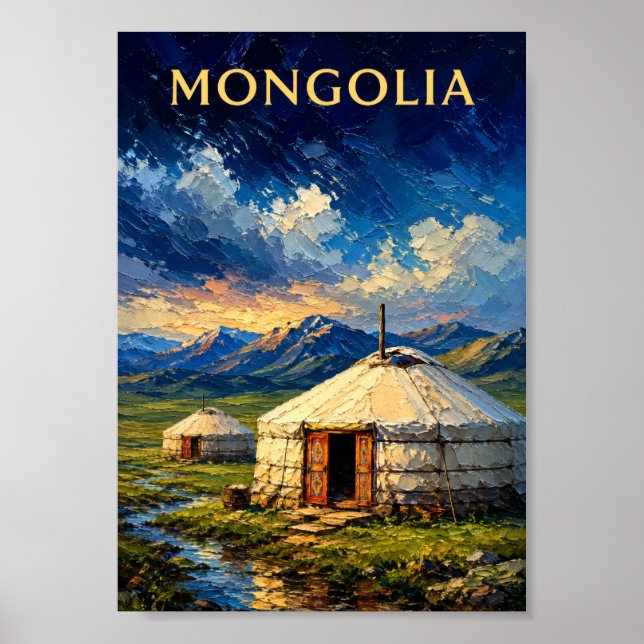 Póster Mongolia: Serene Steppe Nomad Ger Art Souvenir (Frente)